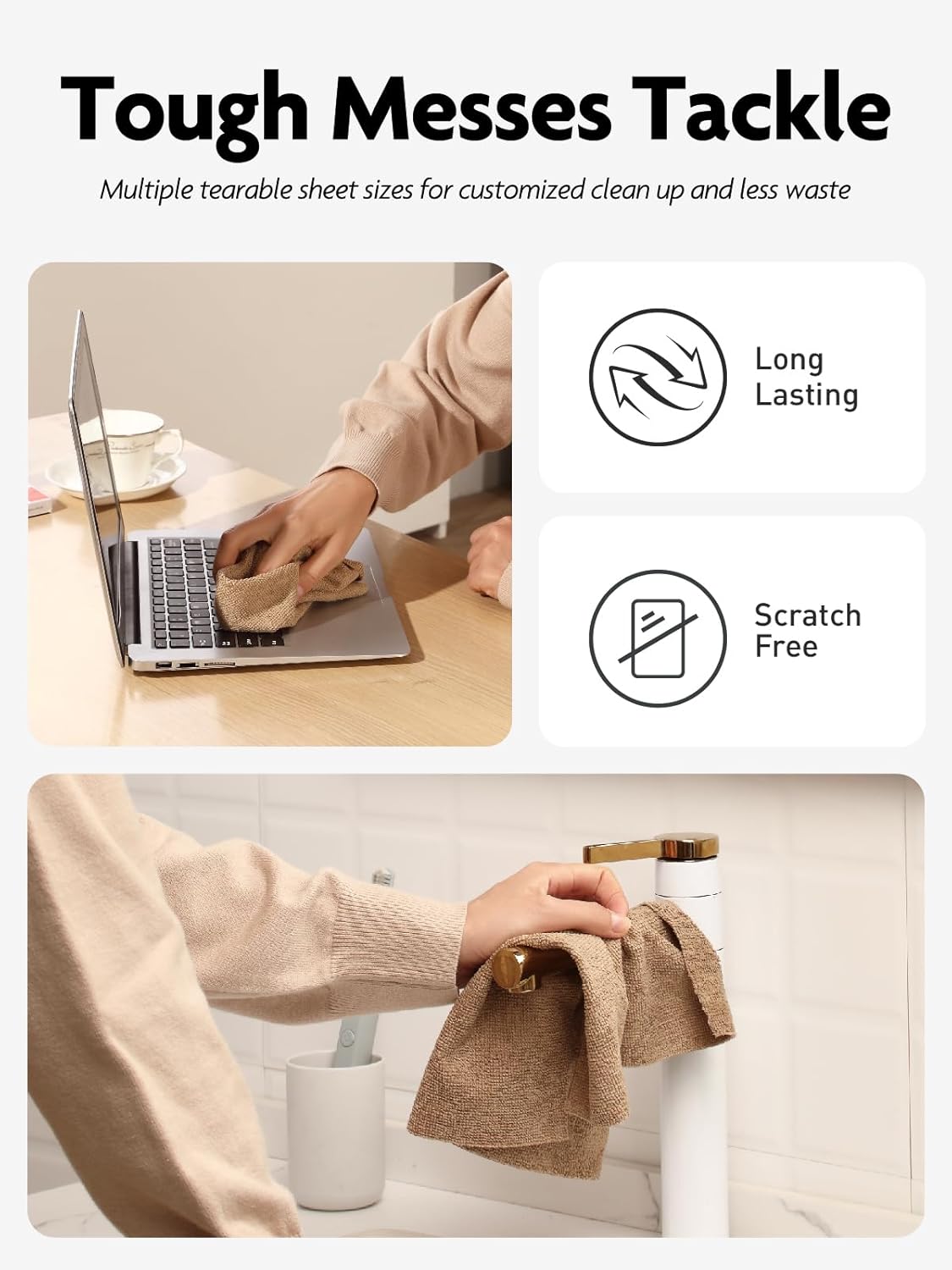 Fantasticlean Microfiber Cleaning Cloth Roll -60 Pack, Tear Away Microfiber Towels, 12" x 12"