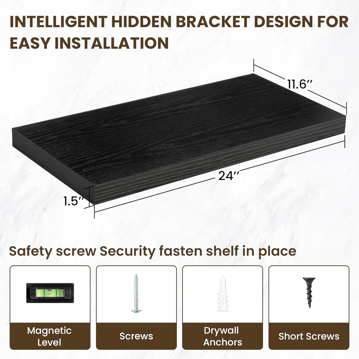 12 Inch Deep Floating Shelves, 24 Inch Long Floating Shelves for Wall, Floating Shelf with
