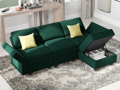Belffin Convertible Sectional Sofa with Chaise Velvet L Shaped Sofa Couch Modular Sectional Sofa