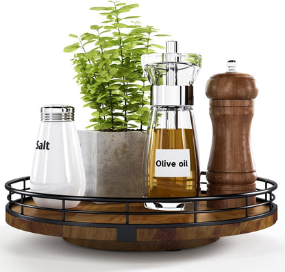 Farmhouse Oak 10" Lazy Susan Turntable Organizer for Cabinet, Round Wooden Lazy Susan Organization