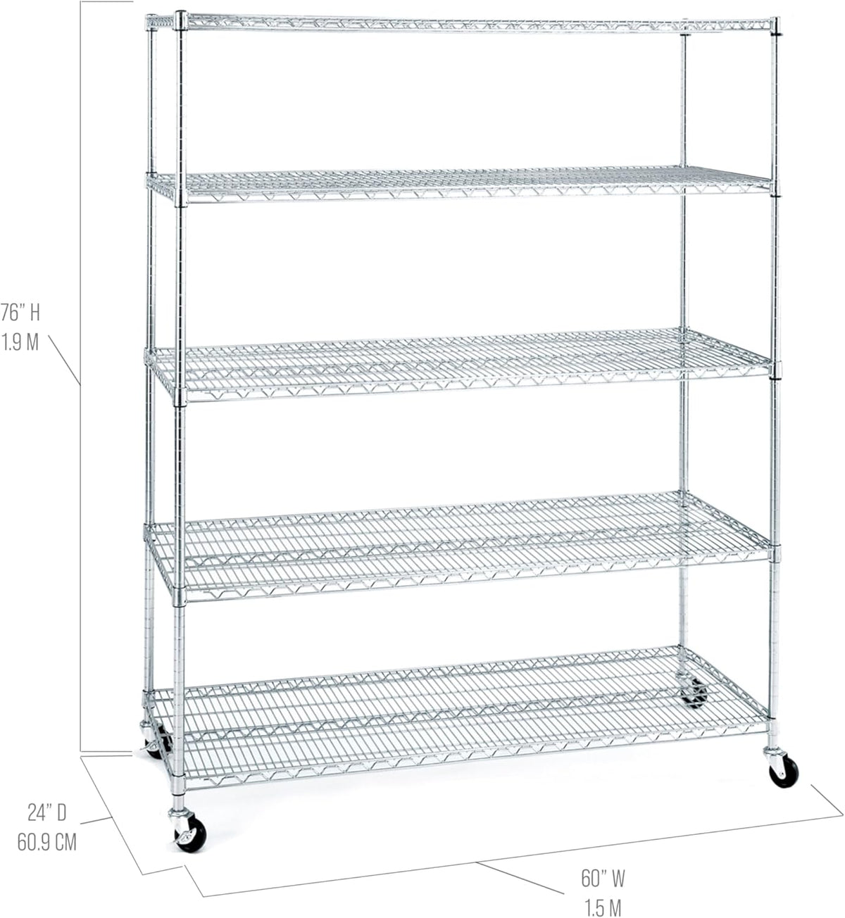 Seville Classics UltraDurable Heavy Duty NSF Solid Steel Wire Rack Storage Unit Wheels, 5-Tier