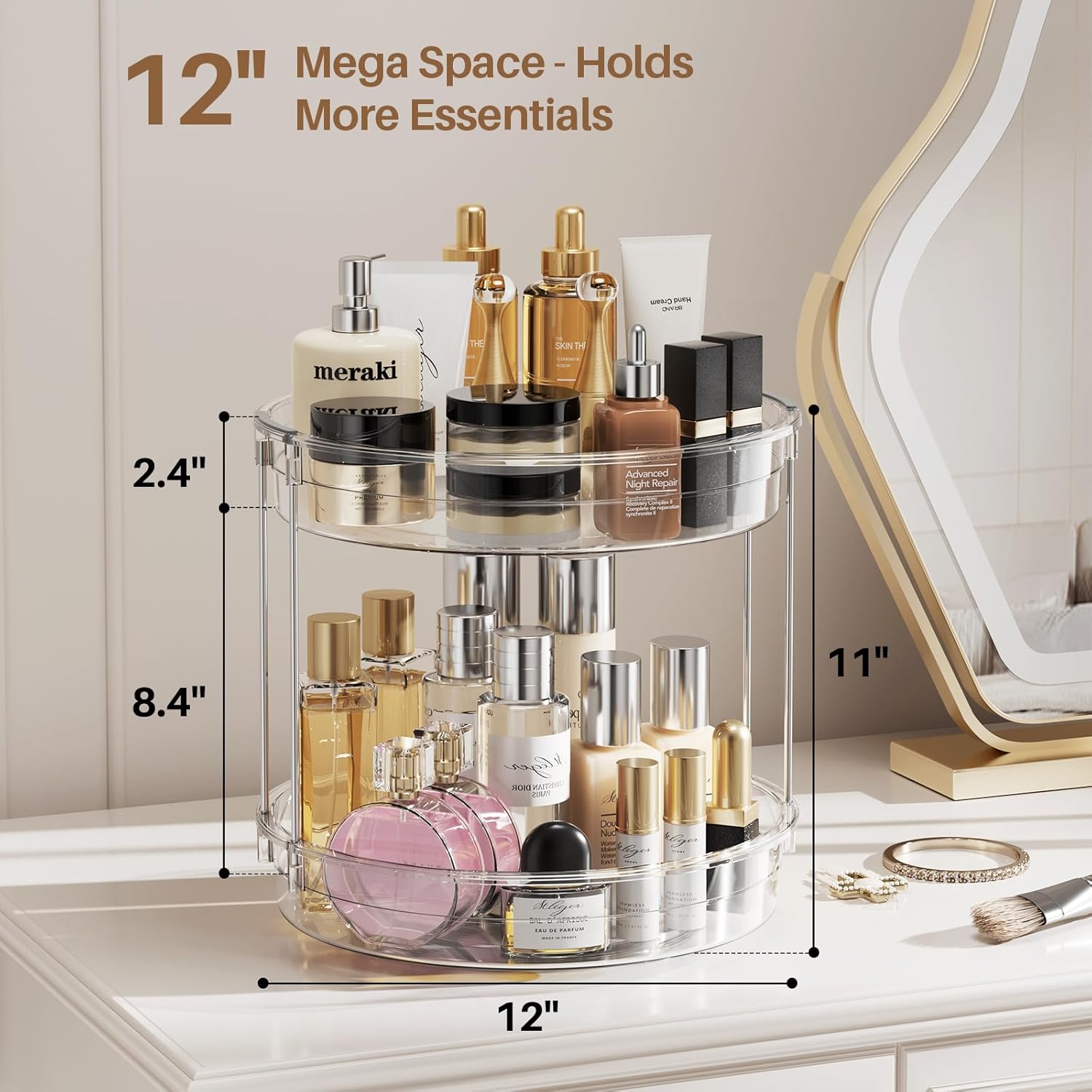 LAMU 2 Pack 2 Tier Lazy Susan Turntable Organizer 12inch Rotating Spice Rack Organization for