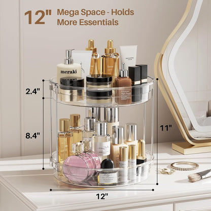 LAMU 2 Pack 2 Tier Lazy Susan Turntable Organizer 12inch Rotating Spice Rack Organization for
