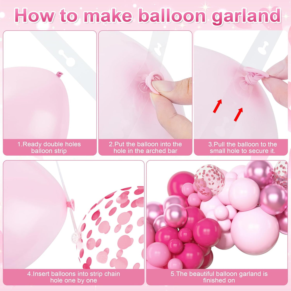 Amandir 153pcs Pink Balloon Garland Arch Kit, Different Sizes 18 12 10 5 inch Hot Pink Latex