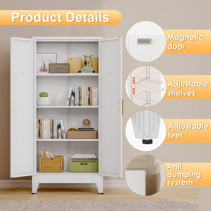 61" H Metal Kitchen Pantry Storage Cabinet, Freestanding Cupboard with 2 Doors and 3 Adjustable