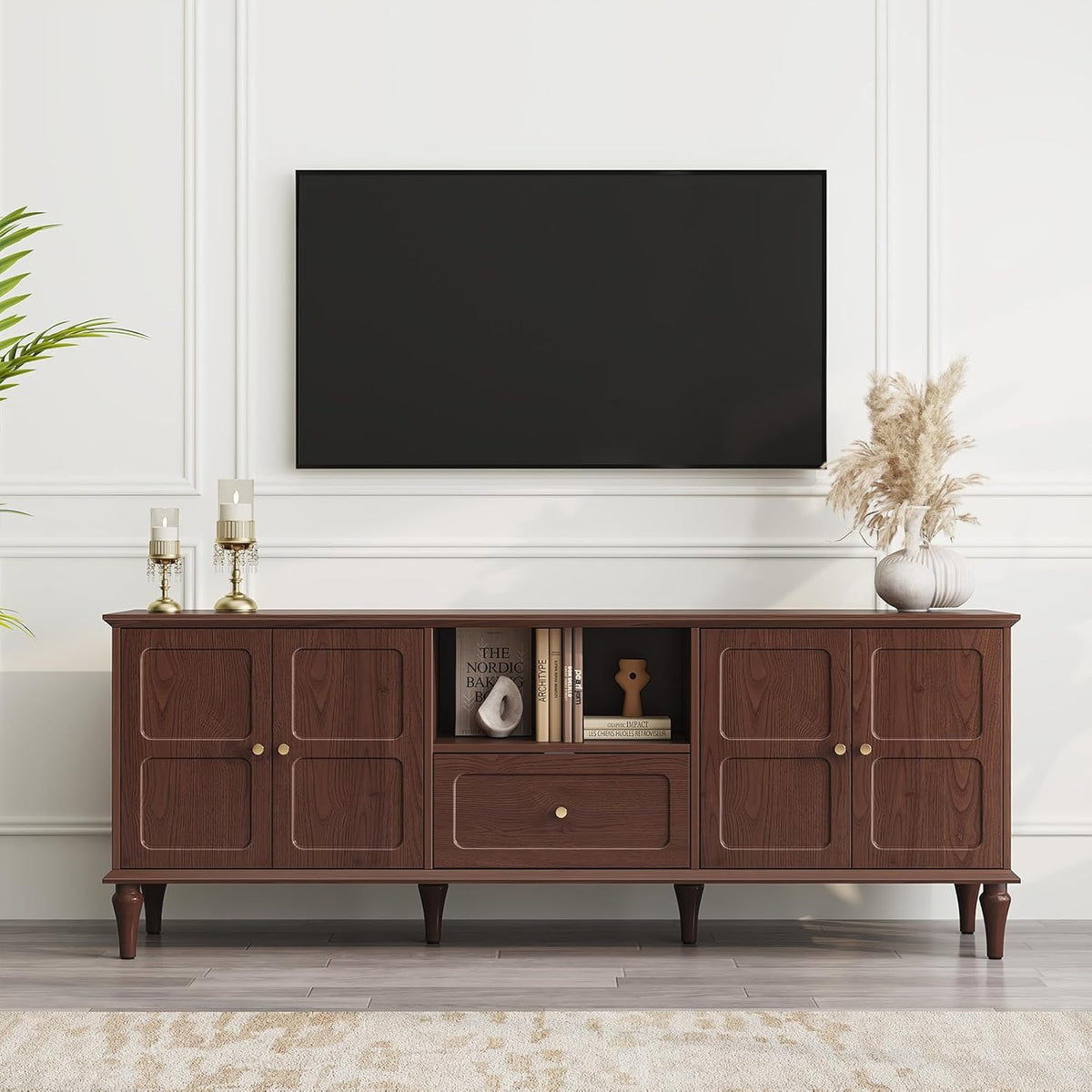 ARTPOWER 67'' Mid-Century Modern TV Stand with Storage Drawer and Doors, Long TV Stand with
