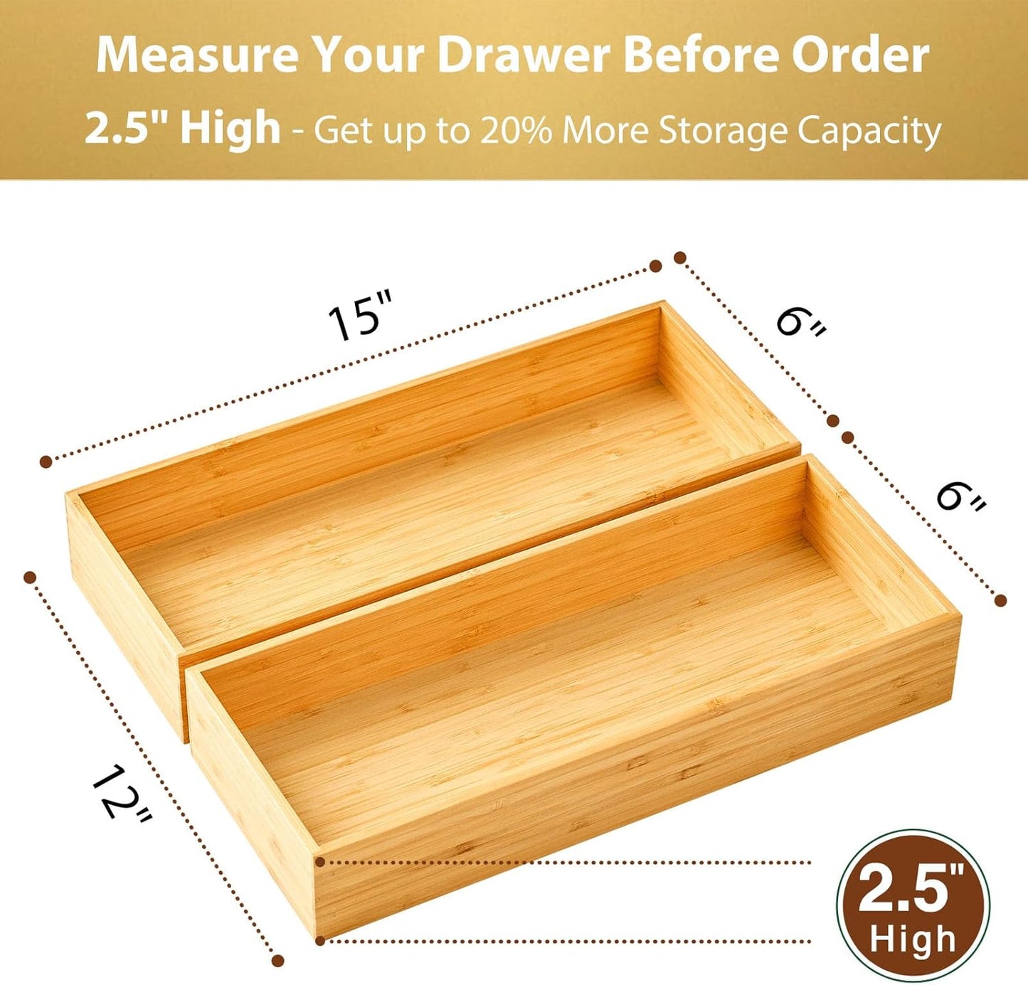 Umilife Bamboo Kitchen Utensils Organizer, Extra High Silverware Drawer Tray, Flatware Cutlery