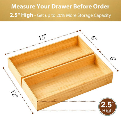 Umilife Bamboo Kitchen Utensils Organizer, Extra High Silverware Drawer Tray, Flatware Cutlery