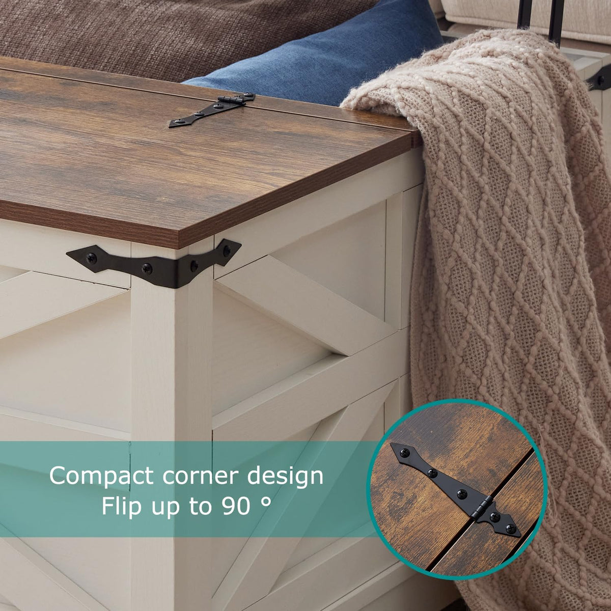 Coffee Table with Storage, Rustic White Square Coffee Tables for Living Room, Lift top Coffee Table