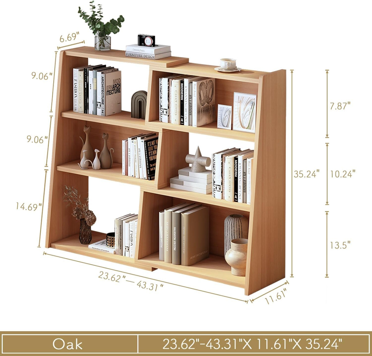 IOTXY Wooden Extendable Shelf Bookcase - 3-Tier Ladder Low Short Bookshelf for Small Space or