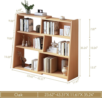 IOTXY Wooden Extendable Shelf Bookcase - 3-Tier Ladder Low Short Bookshelf for Small Space or