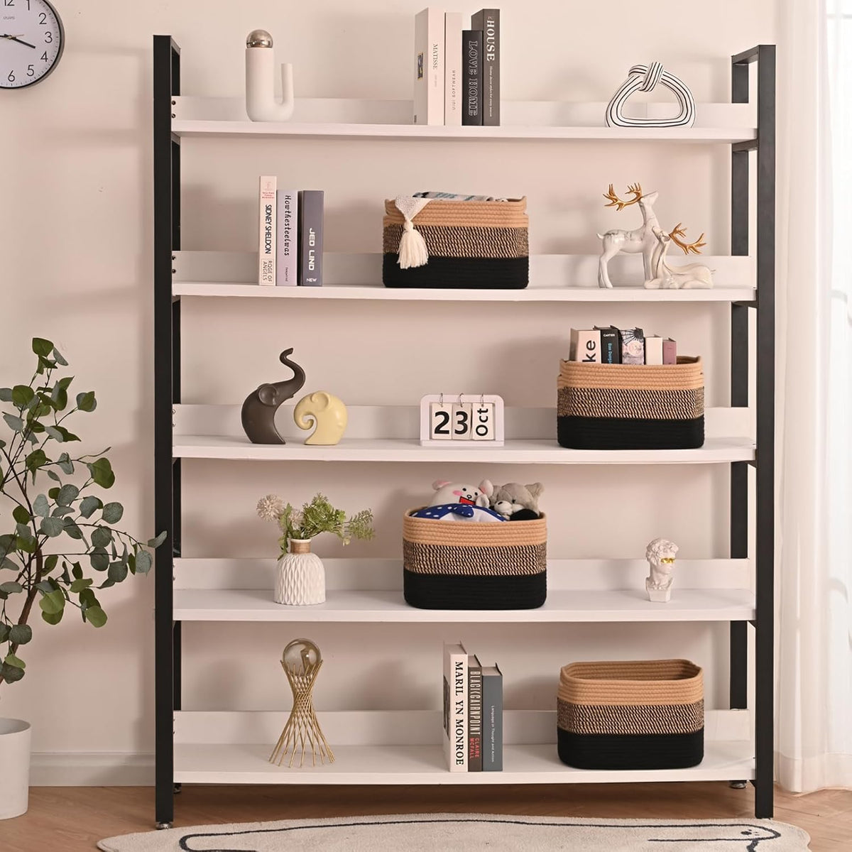 Storage Baskets for Shelves Organizing, Woven Cotton Rope Baskets for Storage, Book Basket, Towel