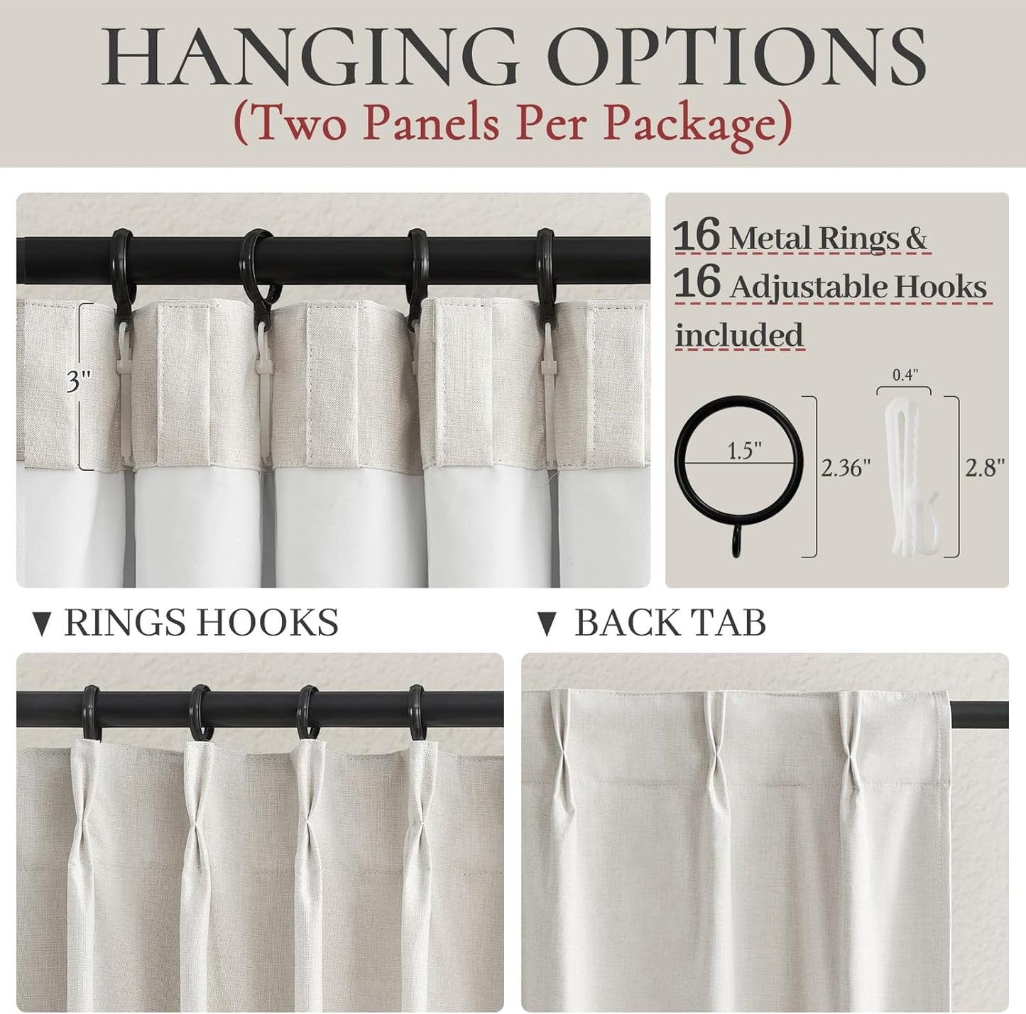 Beige Linen Blackout Curtains 96 Inches Long, Pinch Pleated Elegant Thermal 8ft for Living Room