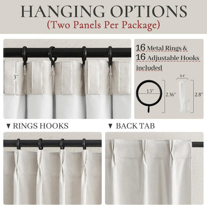 Buttercream Blackout Curtains 90 Inches Long, Thick Linen Patio Drapes for Insulated Sliding Glass