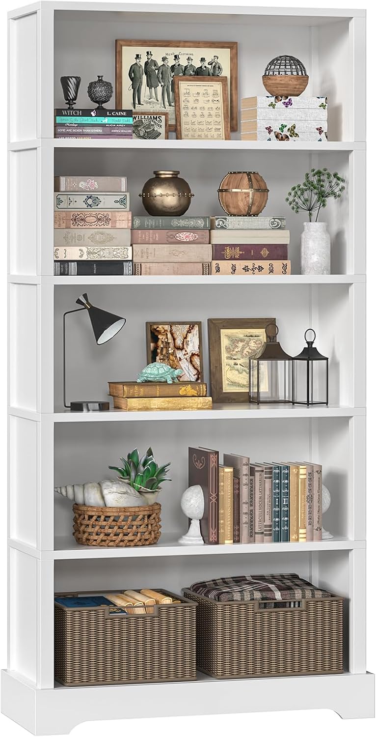 TVU 5-Shelf Wood Bookcase, 65 Inch Tall Bookshelf with Storage, Floor Standing Display Book