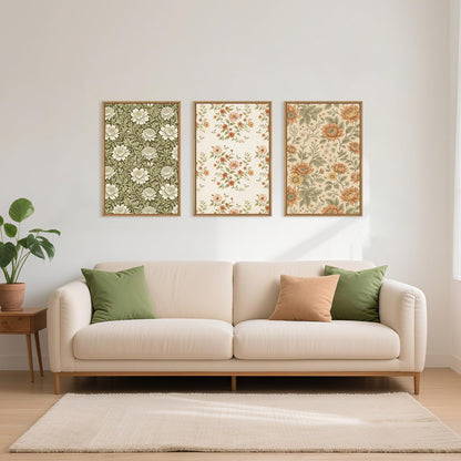 Celestdeco Vintage Pastoral Floral Framed Canvas Wall Art Set, Boho Colorful Flower Wall Decor