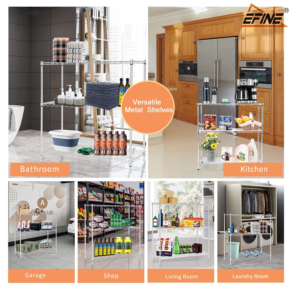 Catalina Creations EFINE 3-Shelf Chrome Shelving Unit with 3-Shelf Liners, Adjustable Rack, Steel