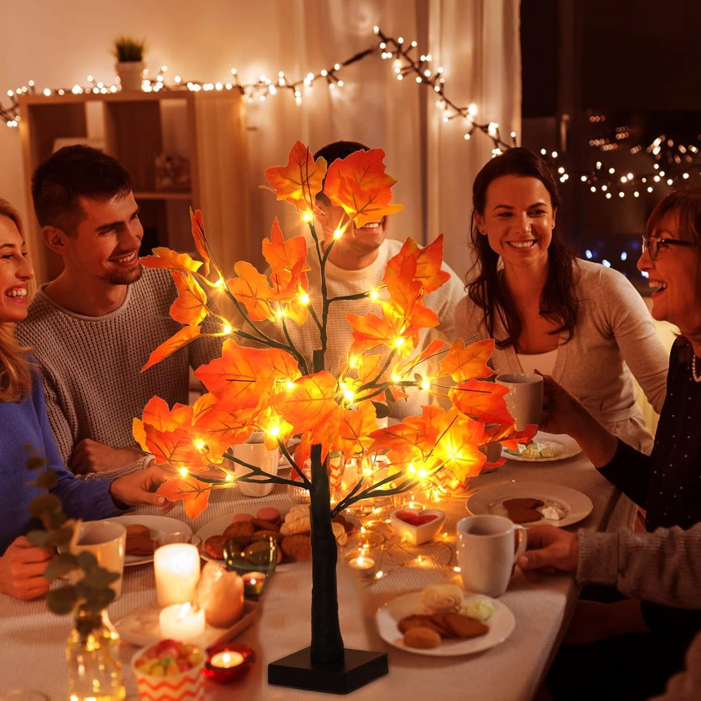 4Pcs Fall Lighted Maple Tree Decor 2FT96LED USB&Battery Operated Artificial Autumn Light up Trees