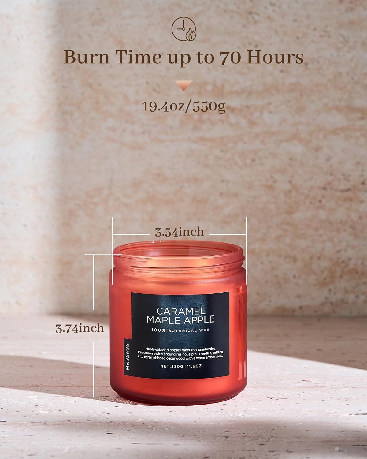 M&SENSE Caramel Apple Pie Candles for Home Scented, Natural Soy Wax 11.6oz Long Lasting 70 Hours