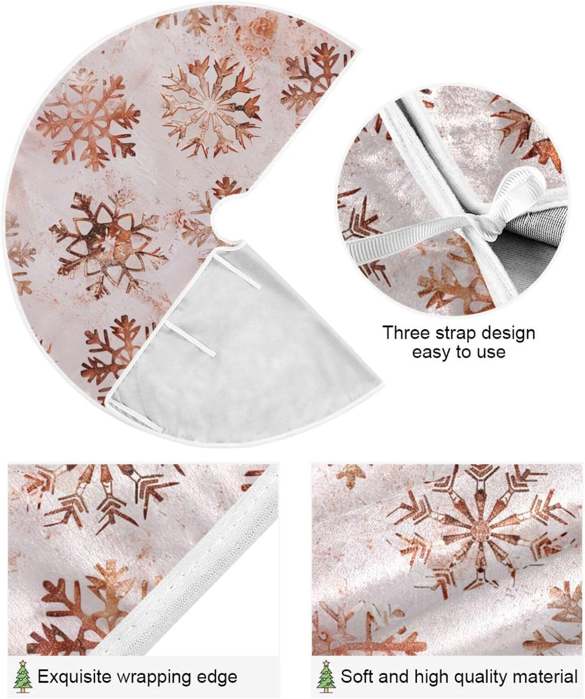 Christmas Tree Skirt, 48 Inch Rose Gold Snowflakes Pattern Xmas Tree Skirt for Christmas New Year