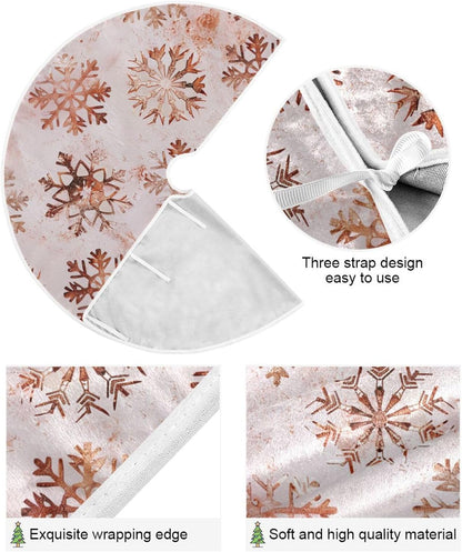 Christmas Tree Skirt, 36 Inch Rose Gold Snowflakes Pattern Xmas Tree Skirt for Christmas New Year