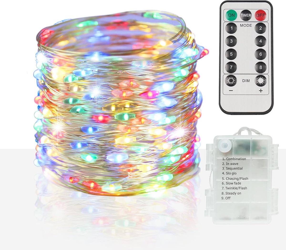 suddus 33ft 100 LED Outdoor String Lights, Multi Color Fairy Lights Battery Operated with Remote