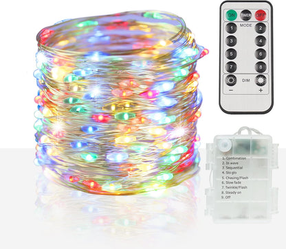 suddus 33ft 100 LED Outdoor String Lights, Multi Color Fairy Lights Battery Operated with Remote