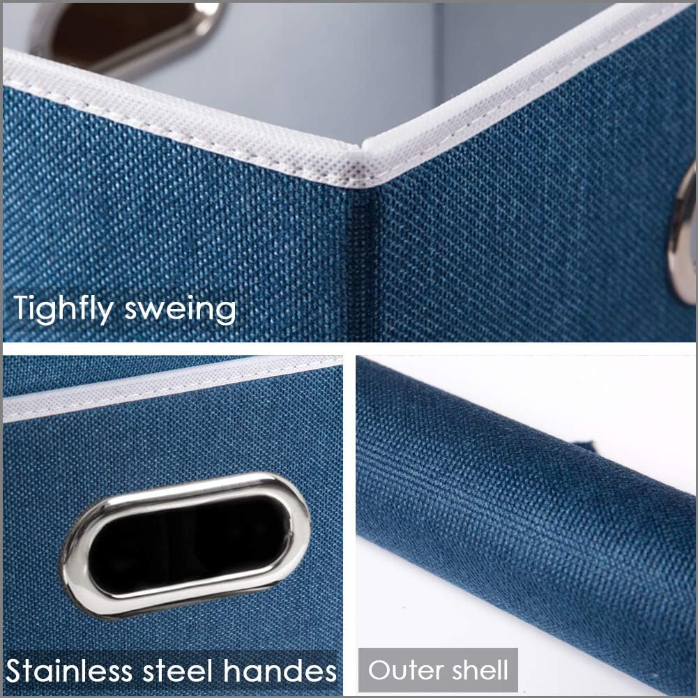 PRANDOM Foldable Storage Bin with Lid [5-Pack] Linen Fabric Decorative Storage Box Organizer