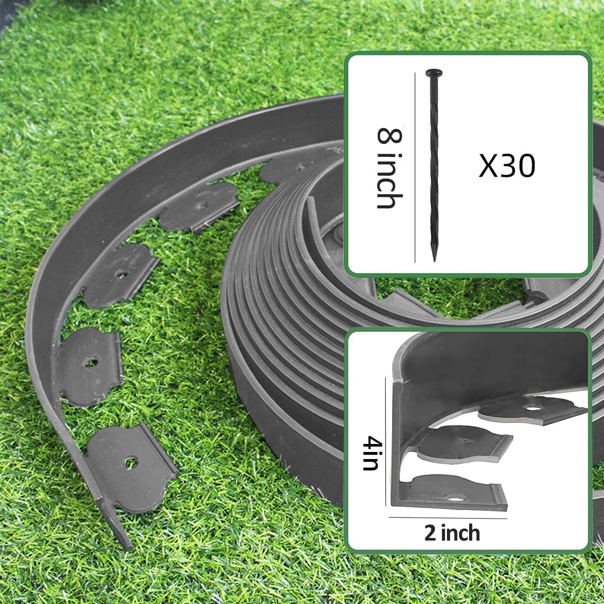 33FT Landscape Edging, 4 in Tall Garden Edging Borders with 30 Spikes,Flexible Lawn Edging Kit