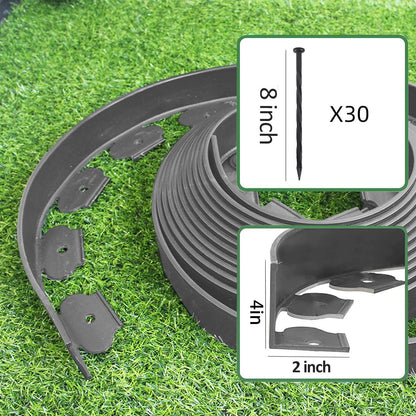 33FT Landscape Edging, 4 in Tall Garden Edging Borders with 30 Spikes,Flexible Lawn Edging Kit