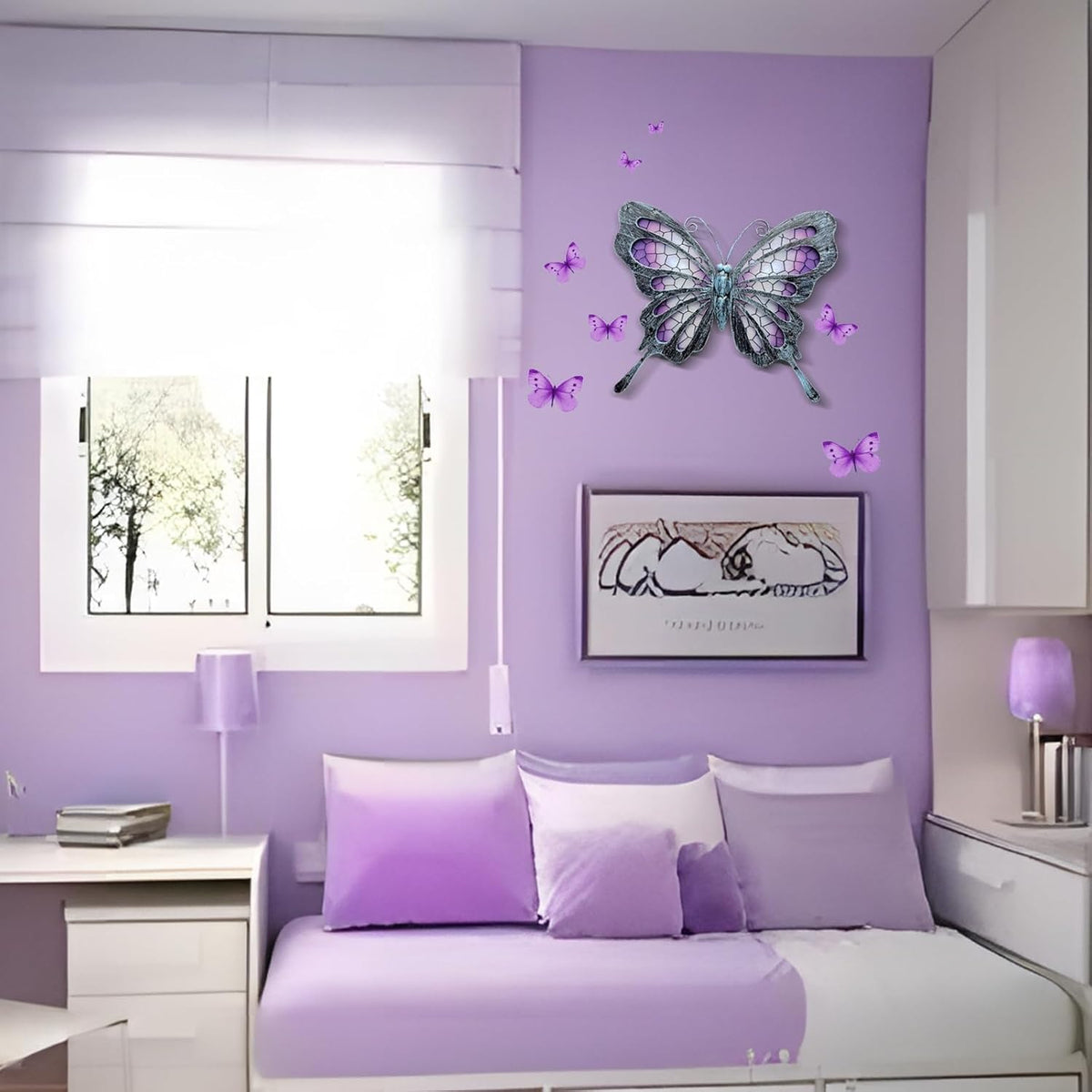 POXOHO Metal Butterfly Wall Decor - Purple Mosaic Glass Art Sculpture with Metal Frame, 11 Inch
