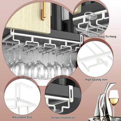 AUHOKY 2Pcs Adjustable Wine Glass Rack Under Cabinet, Punch-Free 4 Rows Stemware Wine Glass Metal