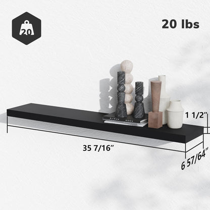 BAMEOS Floating Shelves, 35 Wx7 D Black Wall Mounted Wooden Shelves with Invisible Brackets Set of