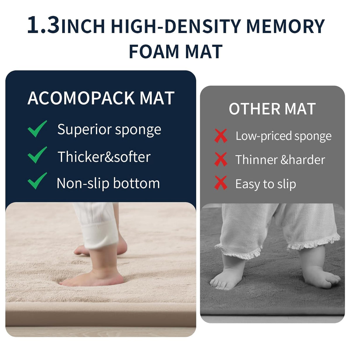ACOMOPACK Baby Play Mat for Floor 1.3" Thick Memory Foam Play Mat 79"×118" Tummy Time Crawling with