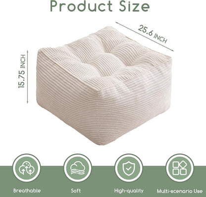 HIGOGOGO Square Stuffed Pouf Ottoman, Corduroy Poufs with Foam Chunk Filling, Furry and Fluffy Pouf
