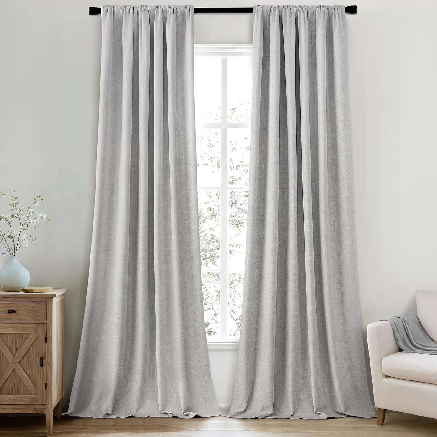 MIULEE 100% Blackout Curtains 102 Inch Long 2 Panels Set for Bedroom, Thick Faux Linen Black Out