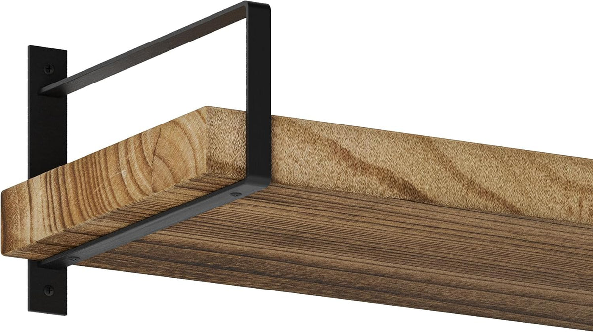 Wallniture Toledo 48 inch Floating Shelf with Heavy Duty Bookend Brackets, Wooden Shelves for Wall