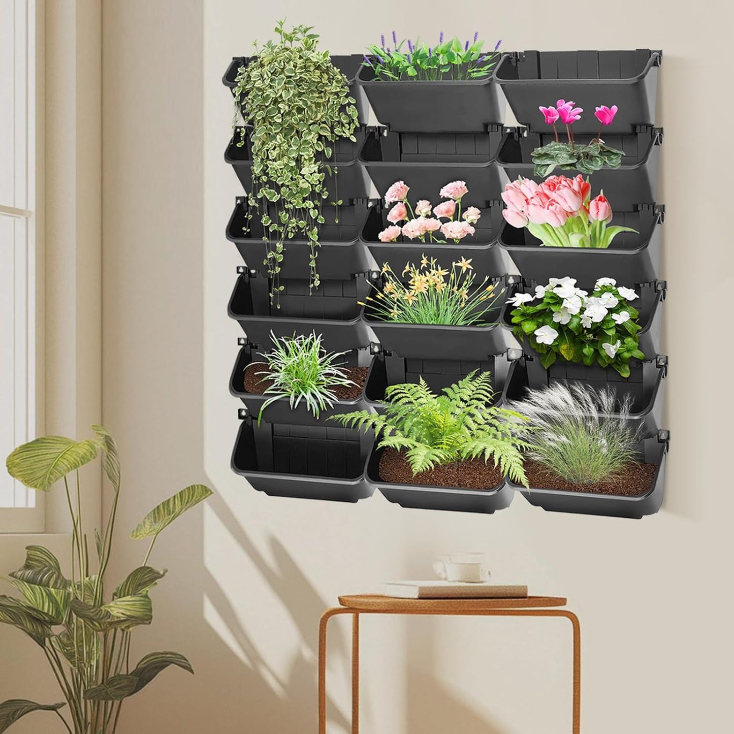18Pcs Vertical Wall Planter, 13 inch Wall Mounted Garden Planters, Plastic Wall Hanging Planter