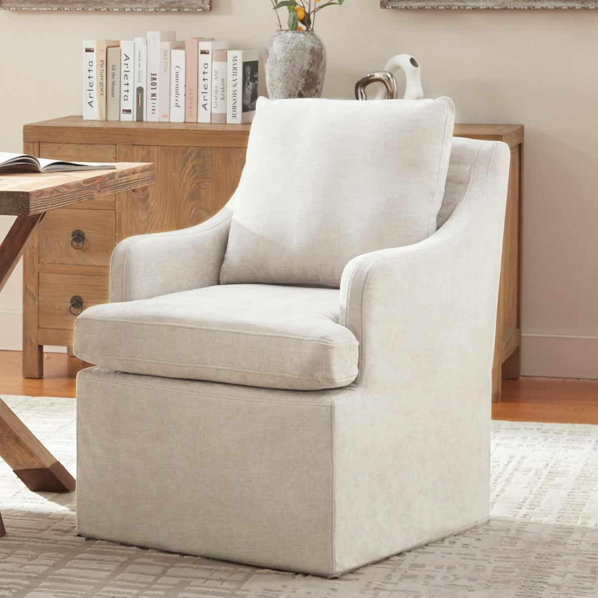 VKNOW Upholstered Dining Chairs Set of 2, Modern Kitchen Chairs Dinner Chairs with 4 Casters, Linen