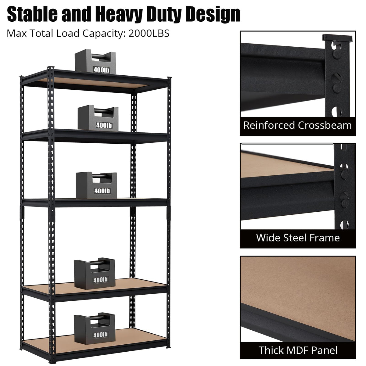 Towallmark Garage Shelving, 48 x18 x 72 Storage Shelves, Heavy Duty Storage Shelving, Durable