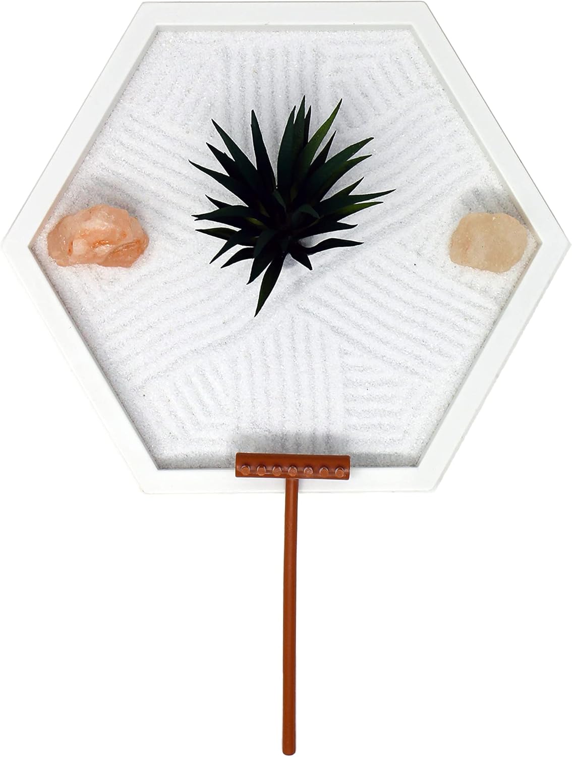 Nature's Mark Mini Zen Garden Kit for Desk with White Sand, Rake, White Base, Salt Rock and Air