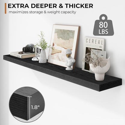 Fun Memories 55 Inch Floating Shelves - 9 Inch Deep Rustic Wooden Wall Shelves - Extra Deeper &