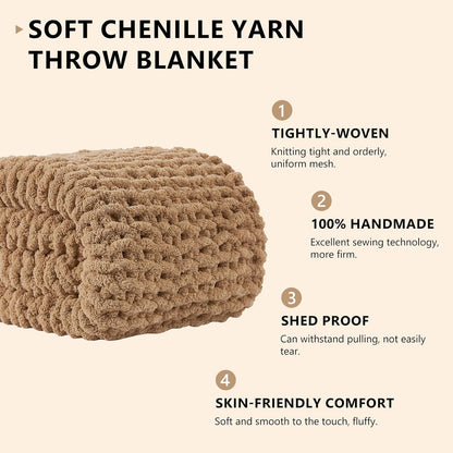 L'AGRATY Chunky Knit Blanket Throw: 50''x60'' Chenille Chunky Knitted Throw Blanket for Bed Couch