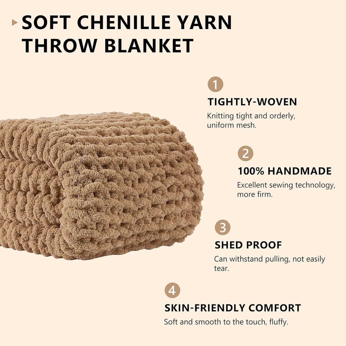 L'AGRATY Chunky Knit Blanket Throw: 72''x84'' Chenille Chunky Knitted Throw Blankets for Bed Couch