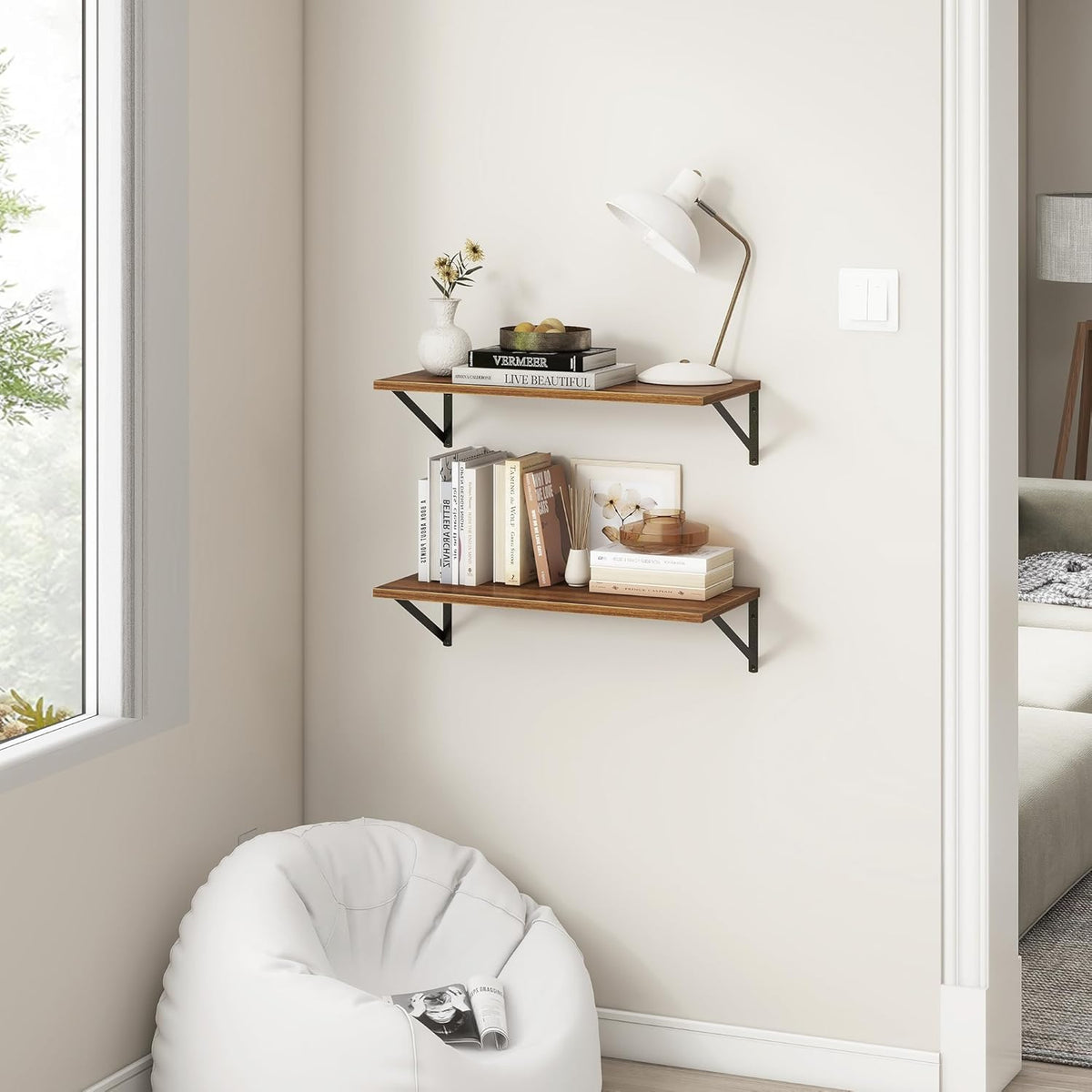 Fun Memories 27.5" W x12 D Floating Shelves, Large Wall Shelves 27.5 Inch Long, Set of 2, Farmhouse