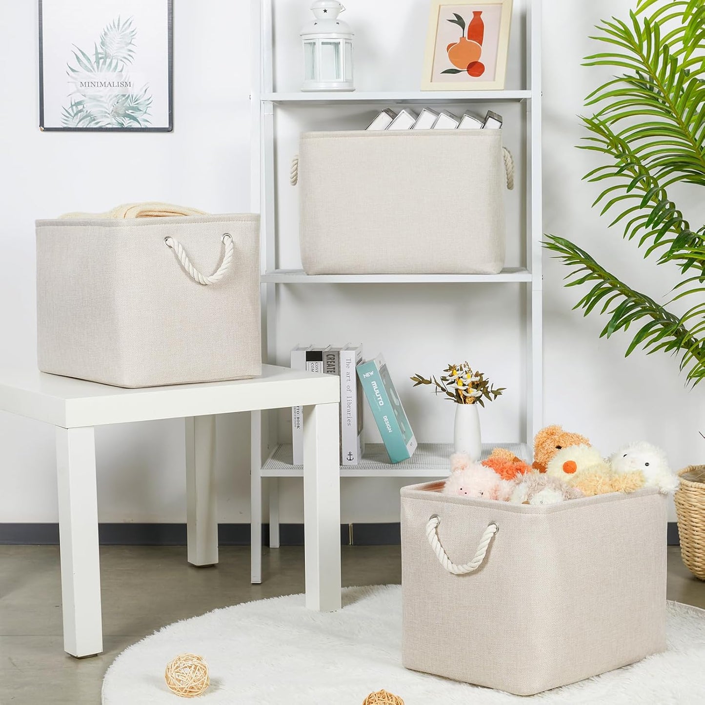 Bidtakay Large Storage Baskets for Shelves 3 Pack Fabric Storage Bins for Organizing Linen