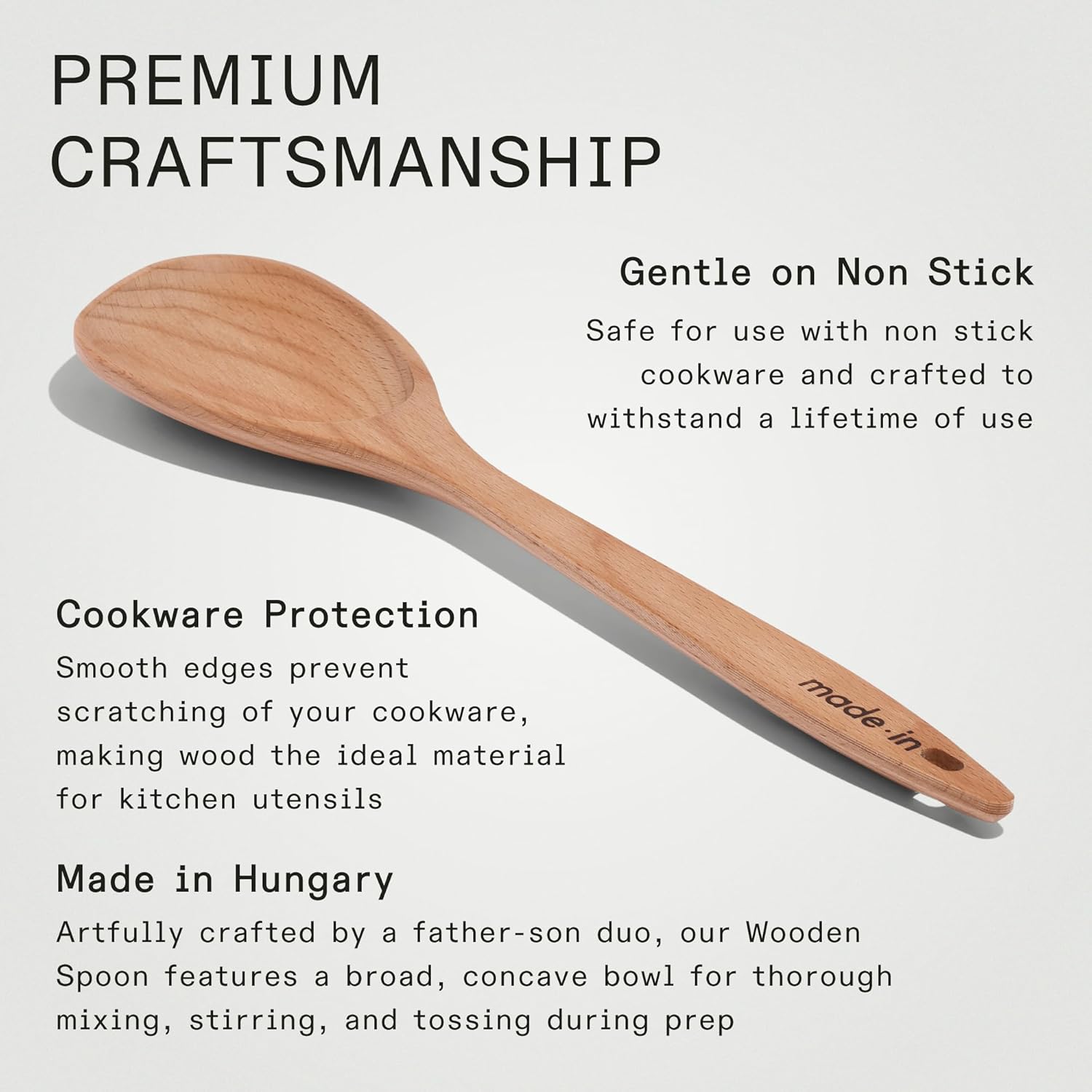 Made In Cookware - Wooden Spoon - Handcrafted for Thorough Mixing and Gentle Cookware Care