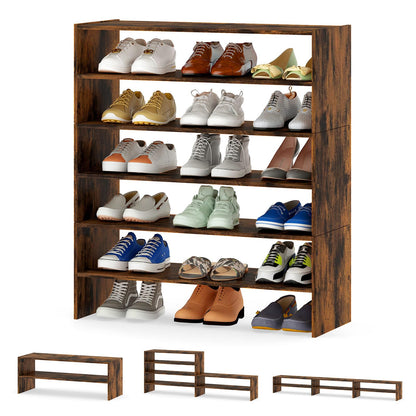 Tangkula 6-Tier Stackble Vertical Shoe Rack, Space Saving Wooden Corner Shoe Storage Shelf for 18