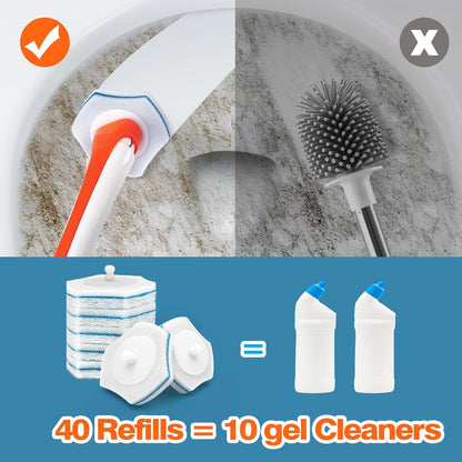 JEHONN Disposable Toilet Bowl Cleaner Wand with 40 Cleaner Refills, Wall Mounted Long Handle
