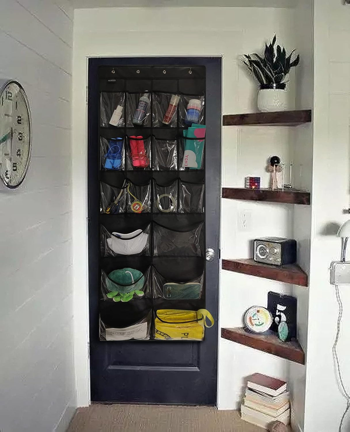 Extra Large Hanging Over Door Shoe Organizer, Closet Shoe Rack - 12+6 Crystal Pockets, 4 Hooks